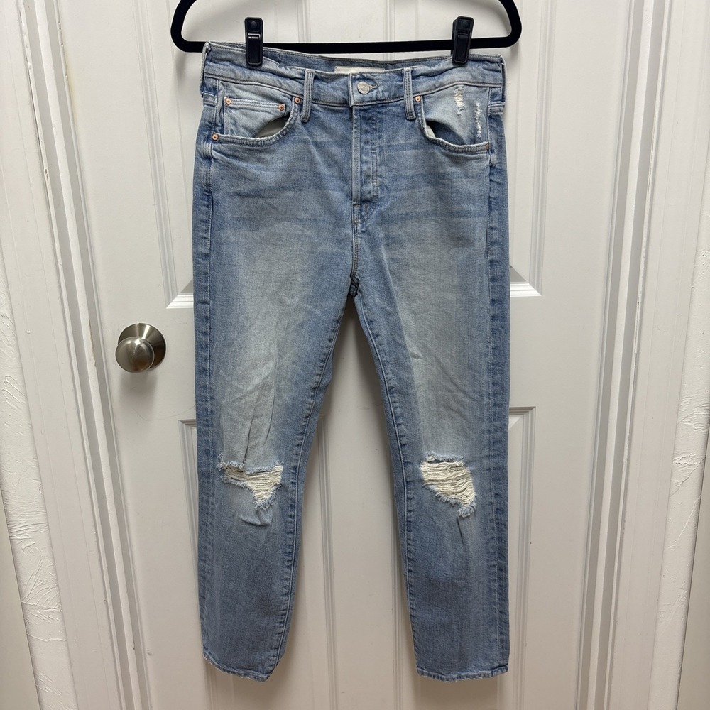 Mother Superior The Scrapper Ankle Jeans Light Blue‎ Wash Distressed  - Size 28